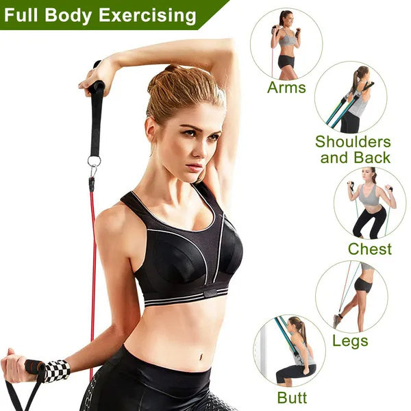 11-Piece Resistance Bands Set — Full Body Home Gym Kit with Handles Ankle Straps & Door Anchor