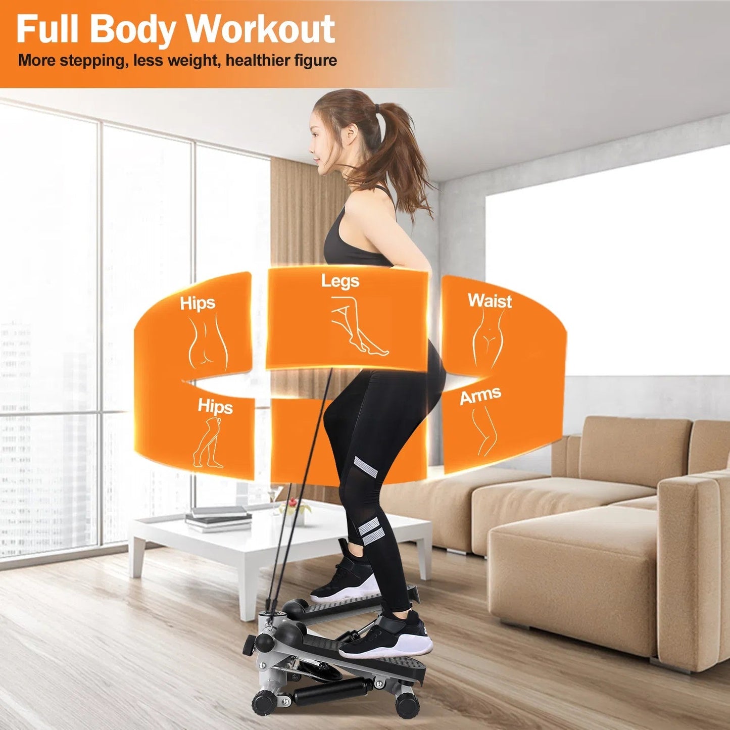 Compact Portable Mini Stepper for Women — Full Body Workout with Resistance Bands