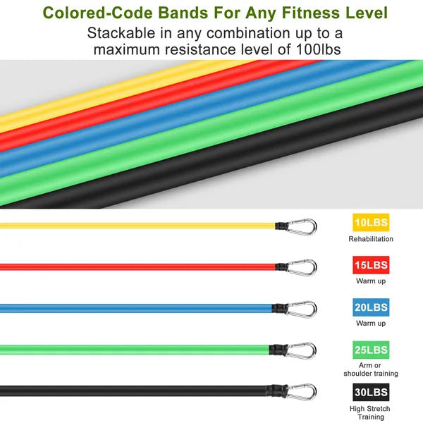 11-Piece Resistance Bands Set — Full Body Home Gym Kit with Handles Ankle Straps & Door Anchor