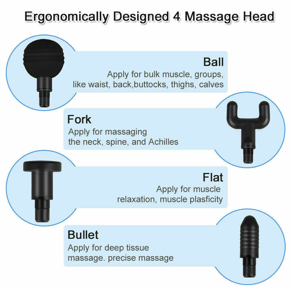 TenohFit Percussion Massage Gun — Deep Tissue Recovery with 4 Interchangeable Heads