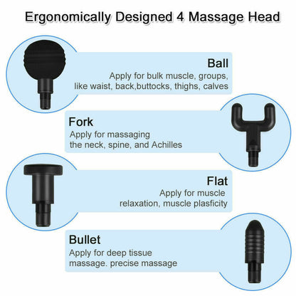 TenohFit Percussion Massage Gun — Deep Tissue Recovery with 4 Interchangeable Heads