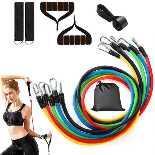 11-Piece Resistance Bands Set — Full Body Home Gym Kit with Handles Ankle Straps & Door Anchor