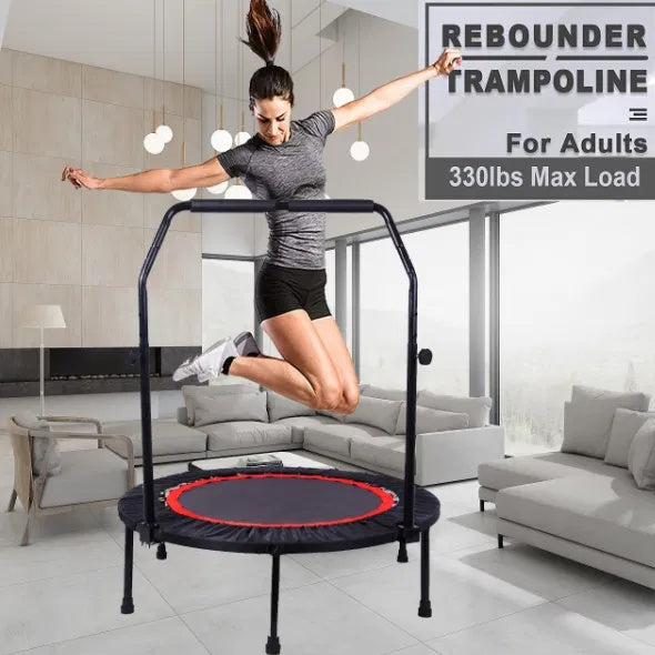 40 Inch Mini Fitness Rebounder Trampoline — Indoor Exercise for Adults & Kids with Safety Bar