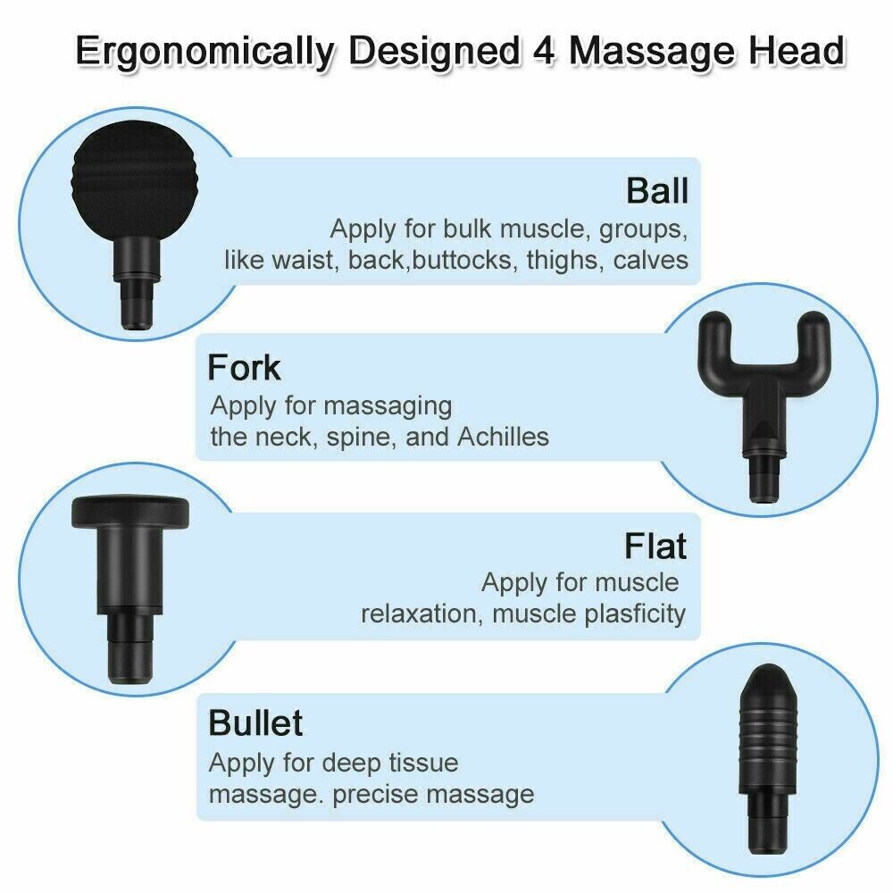TenohFit Percussion Massage Gun — Deep Tissue Recovery with 4 Interchangeable Heads