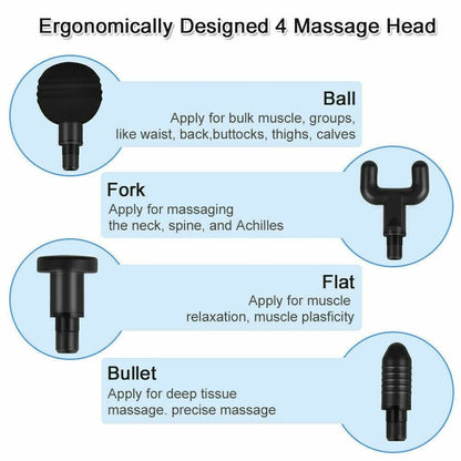 TenohFit Percussion Massage Gun — Deep Tissue Recovery with 4 Interchangeable Heads