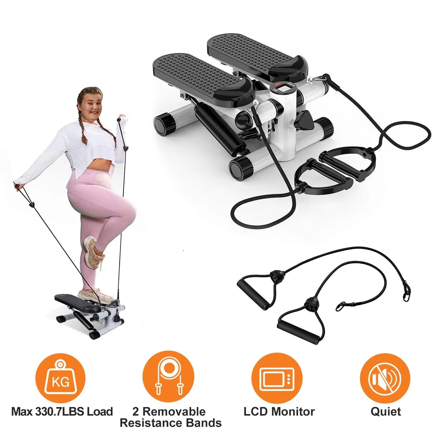 Compact Portable Mini Stepper for Women — Full Body Workout with Resistance Bands