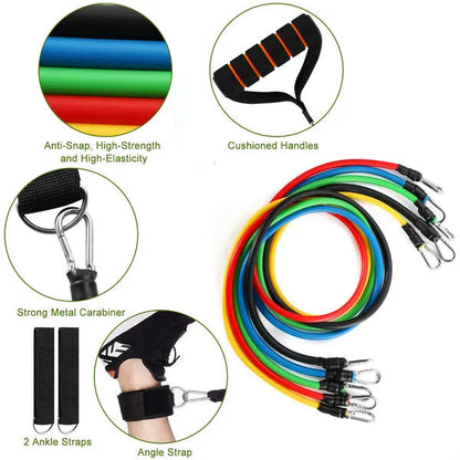 11-Piece Resistance Bands Set — Full Body Home Gym Kit with Handles Ankle Straps & Door Anchor