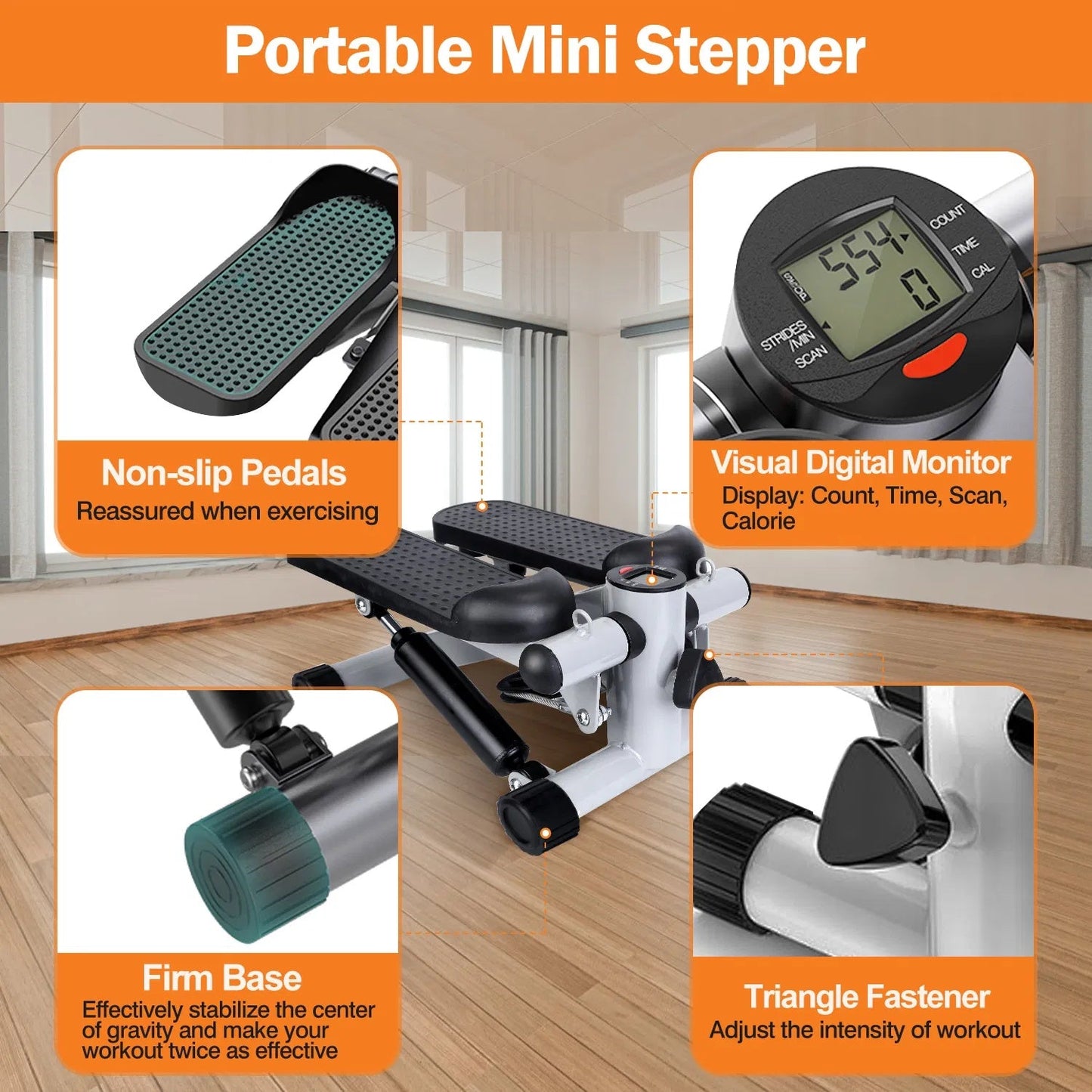 Compact Portable Mini Stepper for Women — Full Body Workout with Resistance Bands