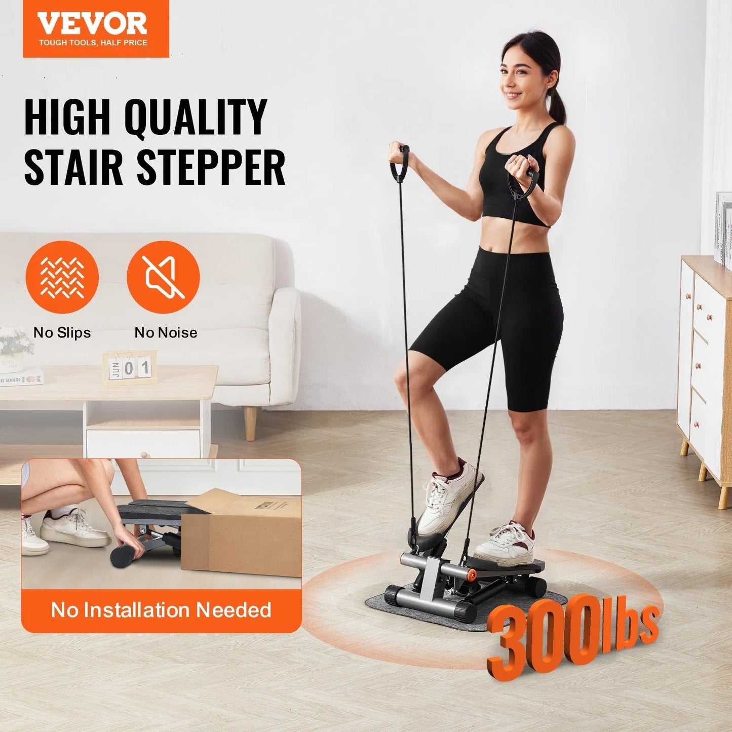 Mini Hydraulic Stepper with Resistance Bands & LCD Monitor