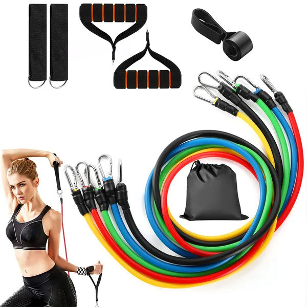 11-Piece Resistance Bands Set — Full Body Home Gym Kit with Handles Ankle Straps & Door Anchor